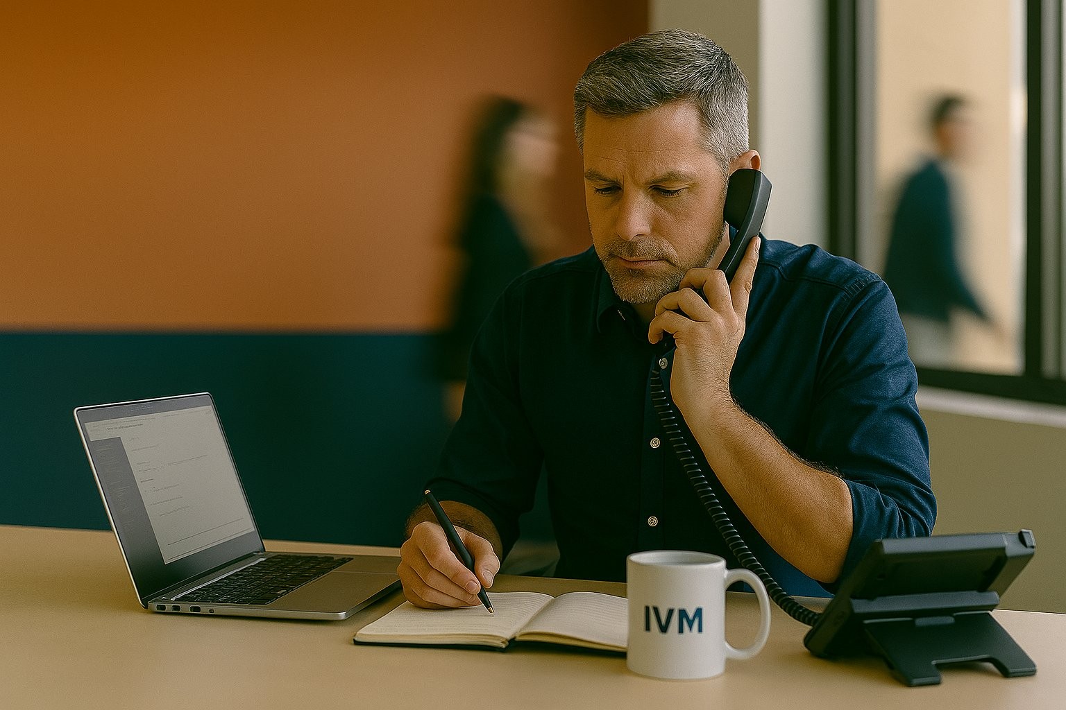 Profissional utilizando telefone IP Voipmundo
